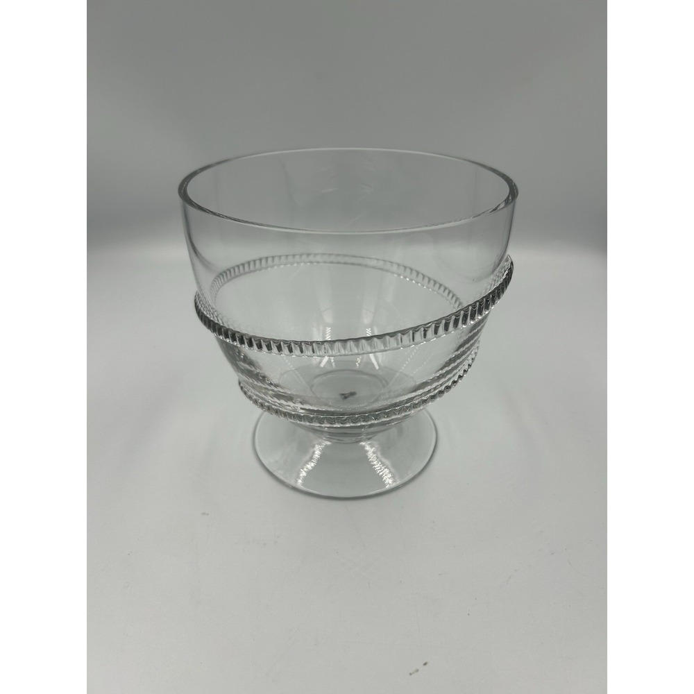 Abigails Hand Blown Glass Compote Footed Bowl, Raised Beaded Ribbon Swirl